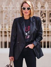 🆕 ANINE BING Black Leather Grace Double Breasted Blazer Jacket Sz M