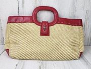 Valerie Stevens Beige Woven Red Faux-Leather Trim Handbag Women's Purse