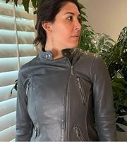 Michael Kors Womens GRAY Leather Zip Moto Jacket Size small