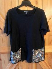 Woman Within Womens Short Sleeve Blouse Top Black Size Medium 14/16