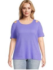 TERRA & SKY Womens Size 0X 14W Cold Shoulder Lilac T-Shirt New