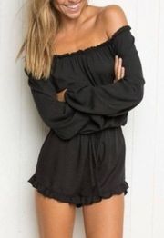 Long Sleeve Loose Romper Black Women's One Size