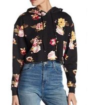 Black Floral Cropped Hoodie