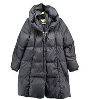 Michael Kors MMK Womens Down Puffer Winter Coat L Dark Blue Zip Pockets Hooded