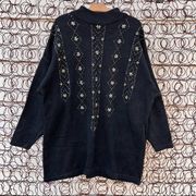 Vintage 90s Victoria Jones woman black beaded turtle neck sweater