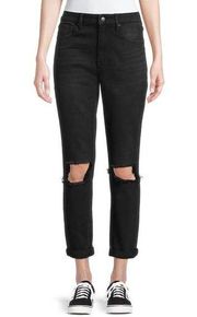 High Rise Destructed Black Mom Jeans