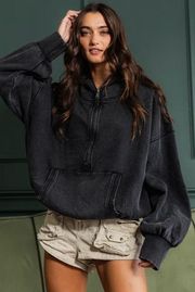 Oversized Washed Half Zip Hoodie