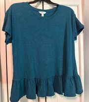 Time and tru teal ruffle bottom blouse.  Medium (8-10)