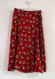 Who What Wear floral lined red blue Midi mid rise skirt Flare Size 4