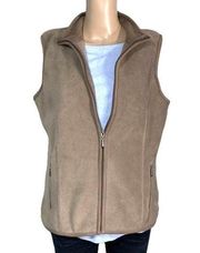 Karen Scott Sport Womens Performance Fleece Vest Full Zip Tan Brown Small