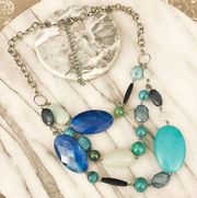 Lane Bryant Beaded Necklace Blue Multicolor Silver Toned Chunky Layered Statemen