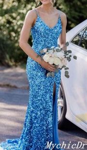 Blue Sequence Prom Dress