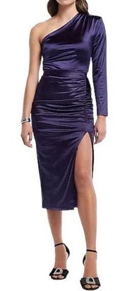 Express Satin Midi Skirt High Waisted Ruched Side Slit Purple Size XS