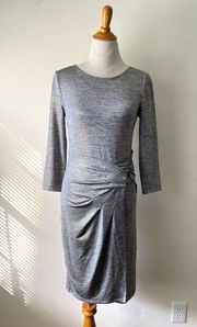 Cremieux Dress Adele Metallic Ruched Knit Sheath Gray Gold Stretch Size XS