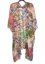 Sole Society OSFM XL Floral Boho Sheer Kimono Shawl EUC