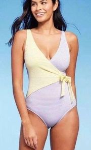 Kona Sol Front Wrap Full Coverage One Piece Swimsuit Purple Women’s M NWT