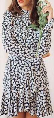 Daisy Mini Dress High neck Ruffle edge Wrqp Skirt Small blue
