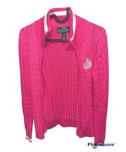 Lauren Ralph Lauren Sweater Jacket Full Zip Pink LRL Active Crown Cable Knit XS