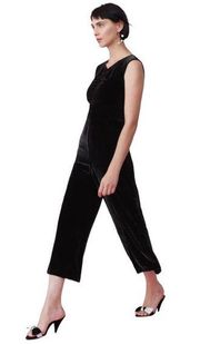 Rebecca Taylor Ruched Velvet Sleeveless V-Neck Jumpsuit Black Size 4 NWT