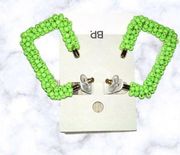 BP Nordstrom Beaded Green Rectangle Hoops Earrings Square Jewelry Ears Big