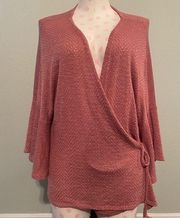 NWT Francesca’s Collection Alya wrap sweater. Color Rose Sz Lg