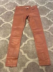 All saints pink coated Brodie skinny jeans size 28 zipper detail