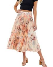 ASOS Satin Pleated Midi Skirt in Tropical Floral size 14 NWT