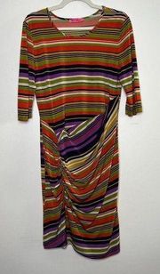 Betsy Johnson Y2K 90s Style Striped Ruched Scoop Neck Retro Dress