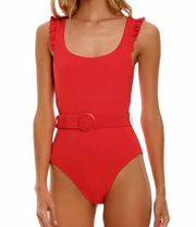 Agua Bendita Nicolette Voila Belted One Piece Swim Suit Red Large