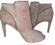 Ann Taylor Tonya Peep Toe Bootie Zipper Gray Tan Suede NIB