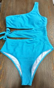 Blue One Shoulder Cut Out  Swimsuit