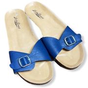 Lucky Brand Blue Leather Buckle Slides Sandals