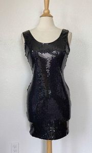 Vintage 90's  Nites Solid Black Sequin Backless Bodycon Dress Size 9/10