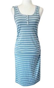 Women’s Blue White Stripe Scrunch Dress Button Up Tank Style Size M