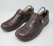 Clark's Y2K Unstructured "Unloop" Brown Leather Slip-On Shoes Women's Size 9.5 M