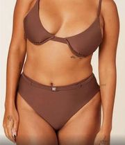 Andie Swim The Riviera High Waisted Bikini Bottom Belted Espresso Brown Size M