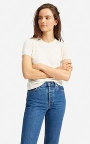 Everlane The Cashmere Crewneck Short Sleeve Cream Speckled Sweater Size Small