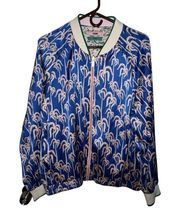 Scotch & Soda Printed Reversible Bomber Jacket Women Size XL Pink Blue Combo