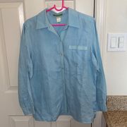 Sigrid Olsen Women’s Blue Button Down Linen Shirt Sz M GUC Comfy Lightweight