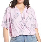 Leith Faux Wrap Blouse top Lavender Floral Print 2x