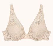 ThirdLove Artisan Lace Plunge Bra French Vanilla 36E Cream Stripe Memory Foam‎