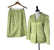 CARLISLE Skirt Blazer Jacket Suit Set Green Floral Pattern Women Size 10 12