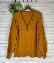 LOFT Marigold Mustard Yellow Super Soft Plush Button V Neckline Sweater