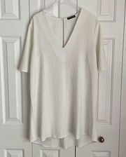 American Apparel Crepe Tunic Dress White V Neck Size Large