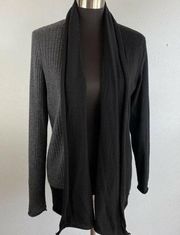 Lafayette 148 Open Cardigan Sweater M Medium Black Gray 100% Extra Fine Wool