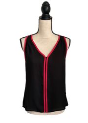 Black & Red Sleeveless V-Neck Blouse size Small Flowy Colorblock Top