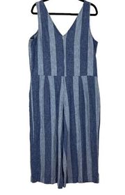 Cloth and Stone Jumpsuit Womens Large Wide Leg Linen Blend Double V-Neck Striped