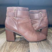 Korks Dark Brown Leather Hanska Block Heel Booties women's size 9