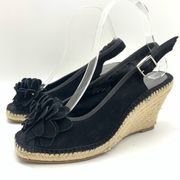 Bandolino Cordelia Peep Toe Black Suede Wedge Platform Sandals Size 7.5