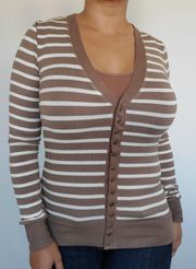 Striped Mocha Cardigan Sweater